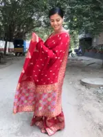 Deep Red Dola Silk Saree with Gota Patti Work - Image 4