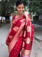 Deep Red Dola Silk Saree with Gota Patti Work
