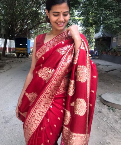 Deep Red Dola Silk Saree with Gota Patti Work