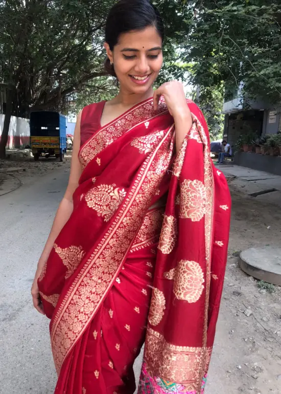 Deep Red Dola Silk Saree with Gota Patti Work