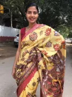 Yellow Printed Crepe Silk Saree