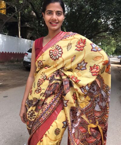 Yellow Printed Crepe Silk Saree