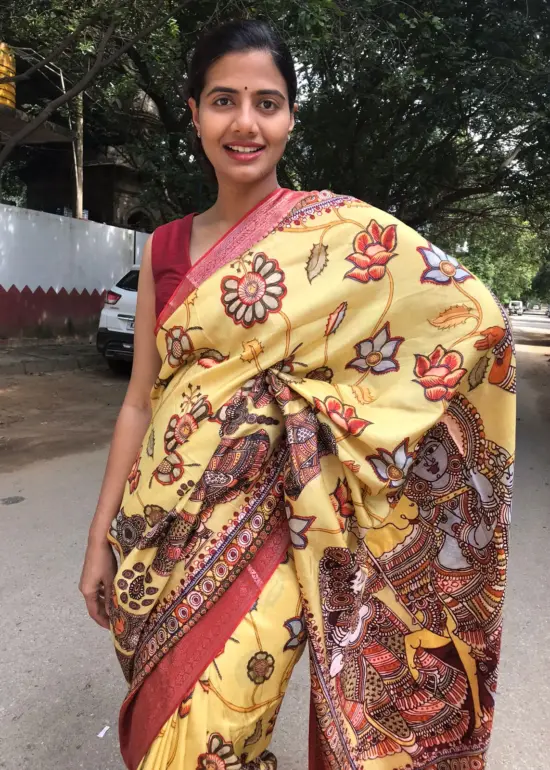 Yellow Printed Crepe Silk Saree
