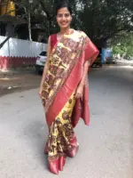 Yellow Printed Crepe Silk Saree - Image 2