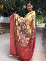 Yellow Printed Crepe Silk Saree - Image 3