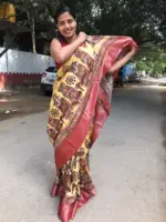 Yellow Printed Crepe Silk Saree - Image 5