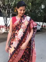 Brown Printed Crepe Silk Saree