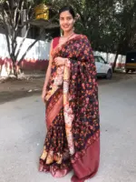 Brown Printed Crepe Silk Saree - Image 3