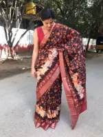 Brown Printed Crepe Silk Saree - Image 5