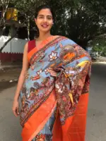 Blue Printed Crepe Silk Saree