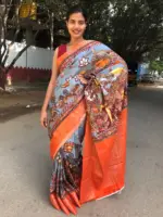 Blue Printed Crepe Silk Saree - Image 2