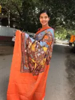 Blue Printed Crepe Silk Saree - Image 3