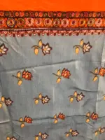 Blue Printed Crepe Silk Saree - Image 5