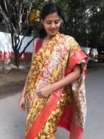 Yellow Printed Crepe Silk Saree