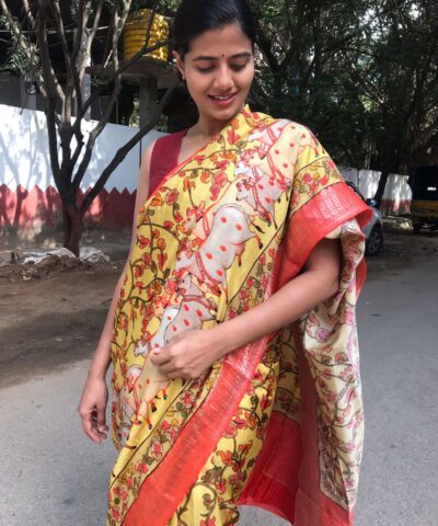 Yellow Printed Crepe Silk Saree