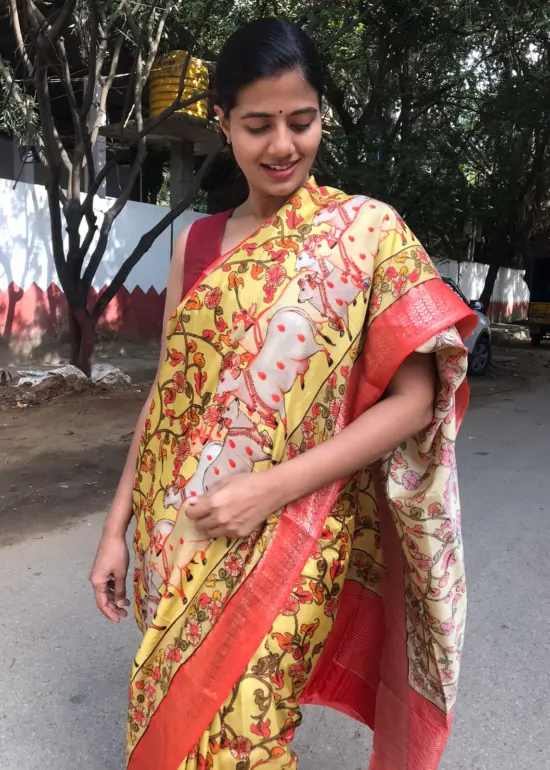 Yellow Printed Crepe Silk Saree