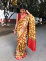 Yellow Printed Crepe Silk Saree - Image 2