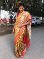 Yellow Printed Crepe Silk Saree - Image 3