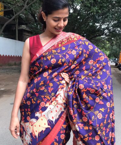 Purple Printed Crepe Silk Saree