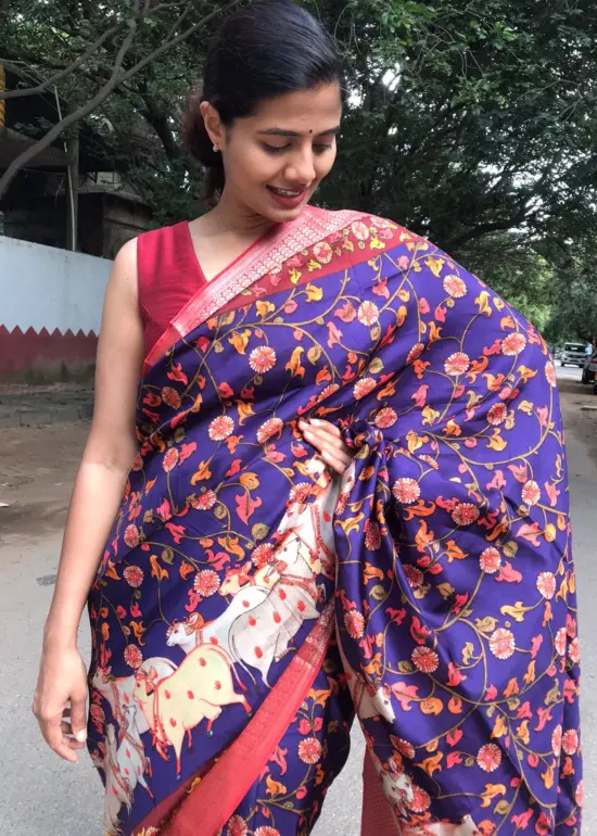 Purple Printed Crepe Silk Saree