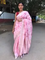 Baby Pink Printed Silk Saree - Image 2