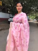 Baby Pink Printed Silk Saree