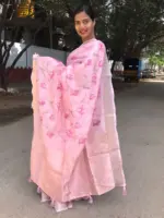 Baby Pink Printed Silk Saree - Image 5