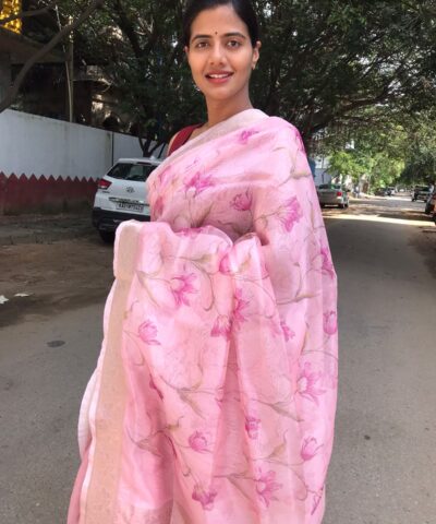 Baby Pink Printed Silk Saree