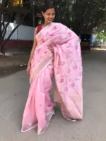 Baby Pink Printed Silk Saree - Image 3