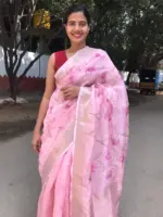 Baby Pink Printed Silk Saree - Image 4