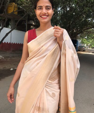 Offwhite Crepe Silk Saree with Meenakari Designer Pallu