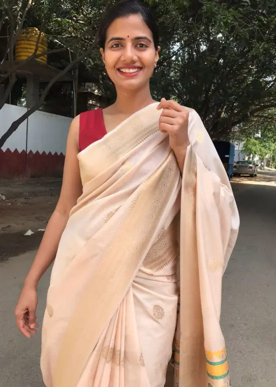 Offwhite Crepe Silk Saree with Meenakari Designer Pallu