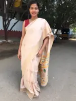 Offwhite Crepe Silk Saree with Meenakari Designer Pallu - Image 4