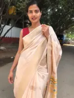 Offwhite Crepe Silk Saree with Meenakari Designer Pallu - Image 5