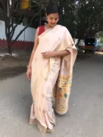 Offwhite Crepe Silk Saree with Meenakari Designer Pallu - Image 3