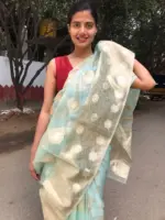 Mint Organza Silk Saree with Zari Buttas all over