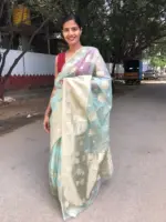 Mint Organza Silk Saree with Zari Buttas all over - Image 2