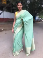 Mint Banarasi Silk Saree in Georgette - Image 5
