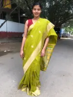 Meadow Green Crepe Silk Saree with Meenakari Designer Pallu - Image 5