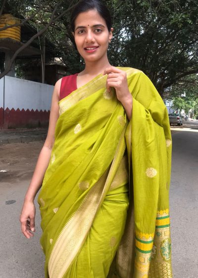 Meadow Green Crepe Silk Saree with Meenakari Designer Pallu