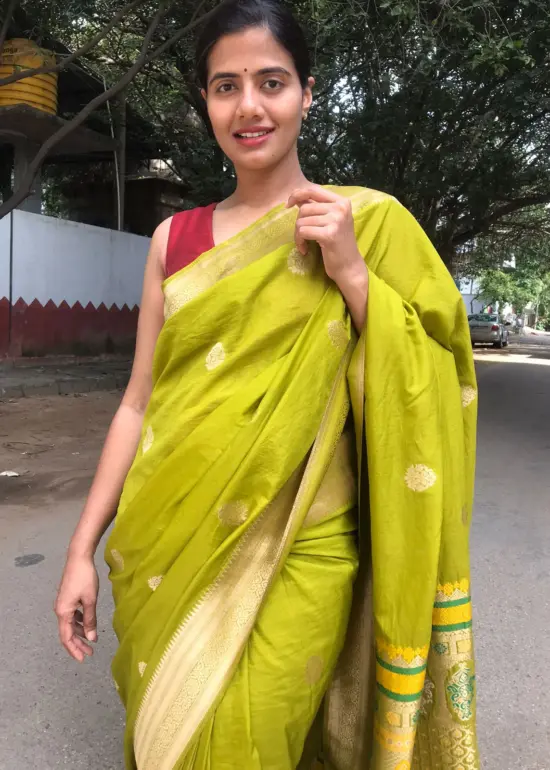 Meadow Green Crepe Silk Saree with Meenakari Designer Pallu