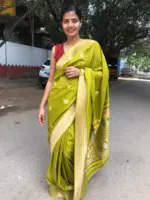 Meadow Green Crepe Silk Saree with Meenakari Designer Pallu - Image 2