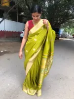 Meadow Green Crepe Silk Saree with Meenakari Designer Pallu - Image 3
