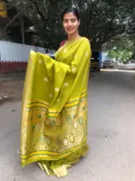 Meadow Green Crepe Silk Saree with Meenakari Designer Pallu - Image 4
