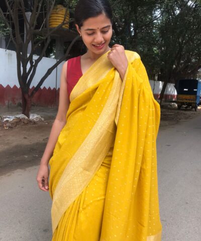Yellow Banarasi Silk Saree in Georgette
