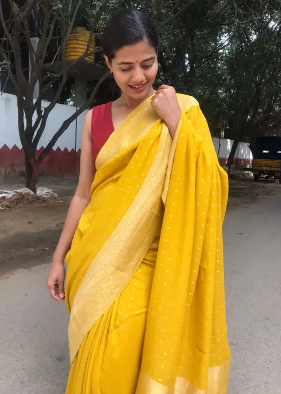 Yellow Banarasi Silk Saree in Georgette