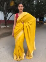 Yellow Banarasi Silk Saree in Georgette - Image 4