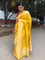 Yellow Banarasi Silk Saree in Georgette - Image 6