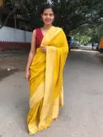 Yellow Banarasi Silk Saree in Georgette - Image 2