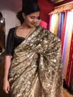 Metallic Tissue Silk Saree highlighted with Floral Embroidery